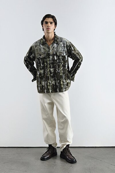 GIESTO Cămașă kaki în carouri texturate