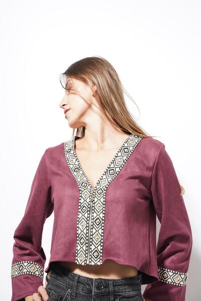 Pafi Moda Ζακέτα με φερμουάρ Asme ριγέ Claret Red