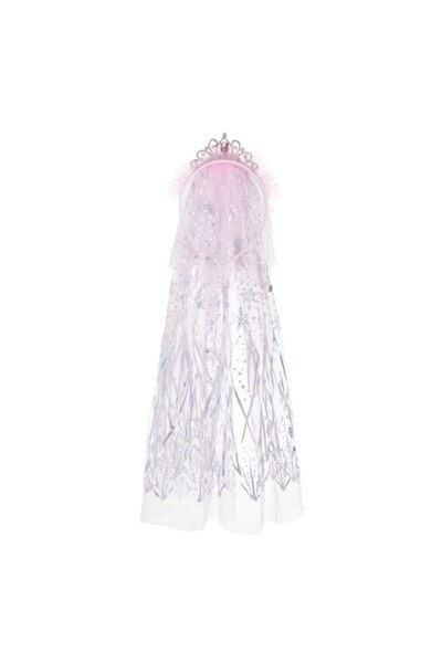 OEM Корона за коса с тиара и дълъг розов тюл воал със сребърни люспи от фолио