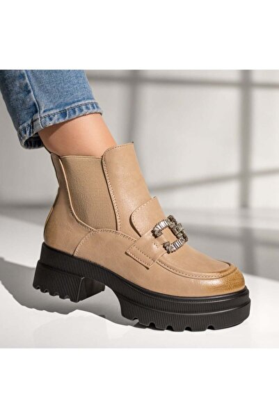 Modlet.ro Ghete bej pentru femei cu fermoar și elastic MOD12210