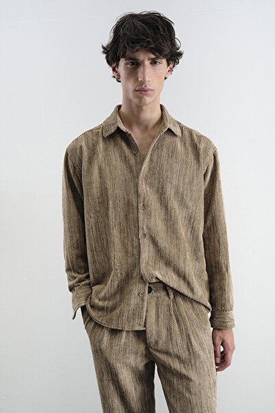 GIESTO Oversize Effect Velvet Brown Shirt
