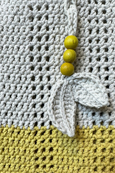 Uretti - Geantă de umăr Emine 9106, tricotată manual, cu mărgele din lemn, model cu două culori, din bumbac - 30 x 26