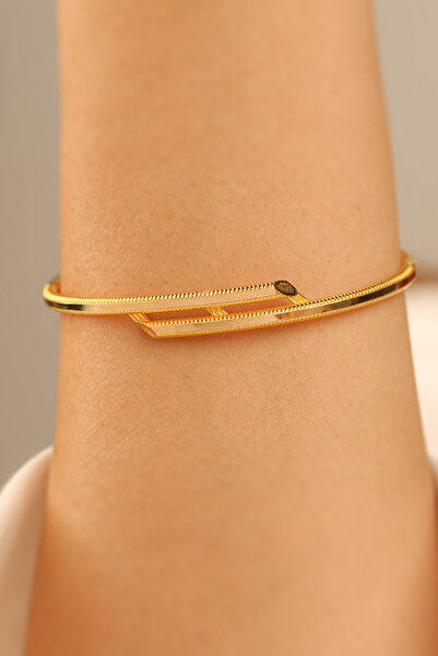 Çgk Çiğdem Gürel Kuyumculuk 8K Altın Kadın Çizgi Detaylı Modern Kelepçe Bilez...