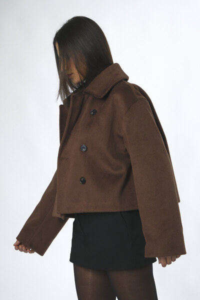 ABBRA Kadın 6 Düğmeli Mini Kaşe Ceket