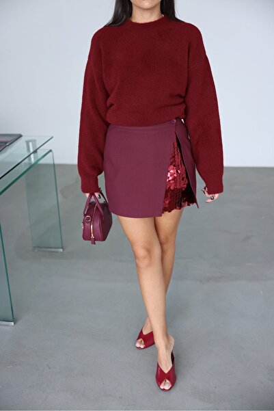 Özge Özgenç Mini Skirt with Sequin Details Inside and Zipper at the Back