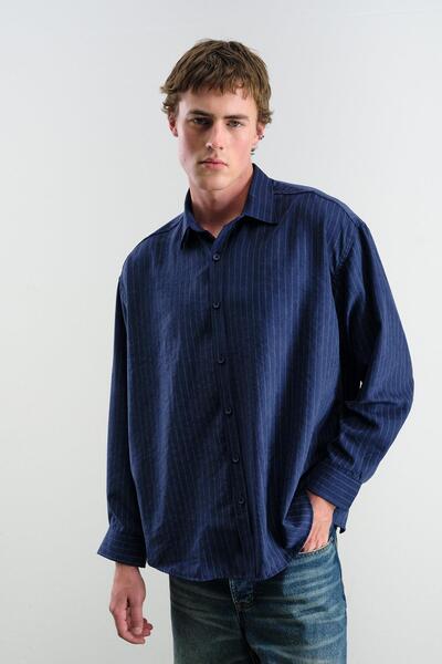 GIESTO Striped Effect Modalacivert Shirt