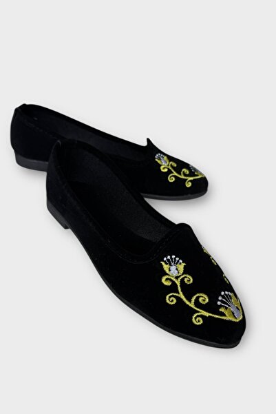 Liger Women's Daily Embroidery Detailed Home Ballet Flats Black - Yellow