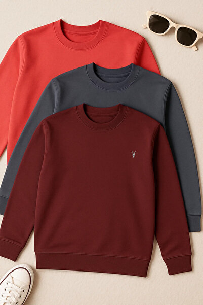 COMBİNE MİCHAİL Erkek Uzun Kollu Basic Salaş 3 Lü Swetshirt