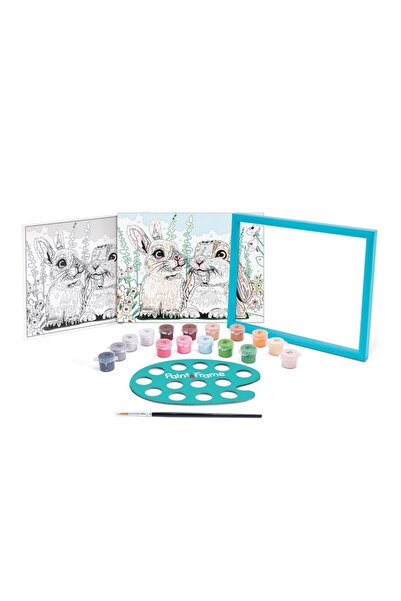 OEM Paint & Frame Painting Set — Cute Bunnies, 16 Acrylic Paints, Plastic Frame, Pre-printed Board