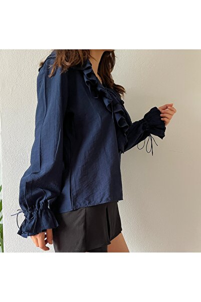 DİMA Блуза з довгими рукавами, коміром і воланами