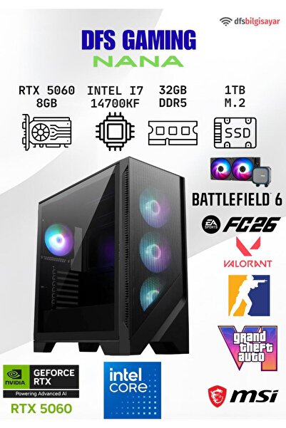 MSI DFS GAMING NANA INTEL I7 14700KF-B760M WİFİ-RTX 5060-32GB DDR5 RAM-1TB M.2 SSD-OYUNCU BİLGİSAYARI