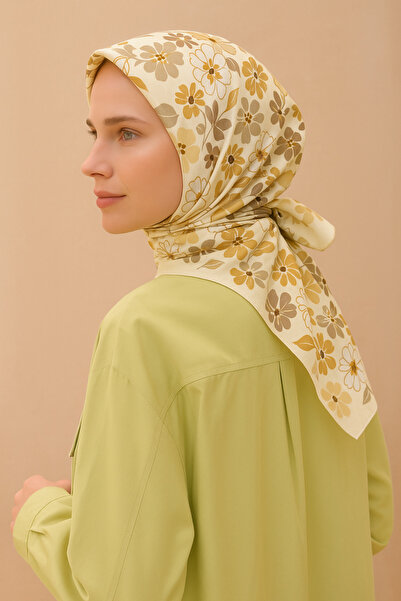 Belli Tivil Pure Silk Scarf 4220 - 35 Light Yellow Floral Pattern