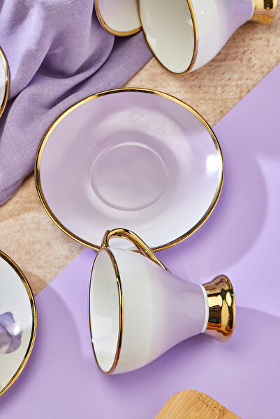 Cooker Luxury Porcelain Floral Gilded Detailed 6-Person 230 ml Coffee Cup Set