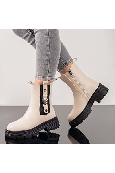 Modlet.ro Ghete bej pentru femei cu fermoar MOD10695