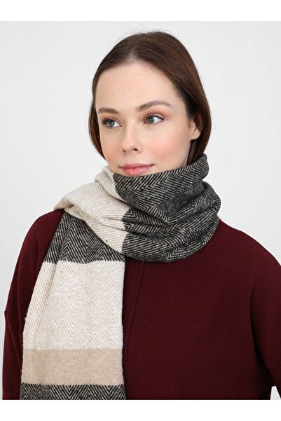 Tuva Patterned Shoulder Shawl - Black - Beige -