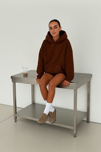 BENROMA سترة رياضية بقلنسوة مطبوعة من القطن الممشط بثلاثة خيوط للجنسين