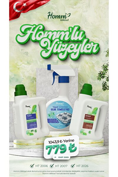 Homm Bitkisel Yüzey temizleyici, Ocak köpük temizleyici, ahşap temizleyici