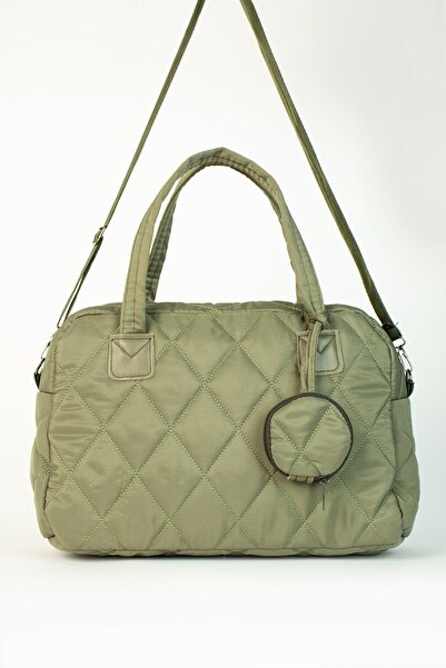 DİYKAYA Kadın Yeşil Puf Kapitone Desenli Cüzdanlı Valiz El Ve Omuz Çanta