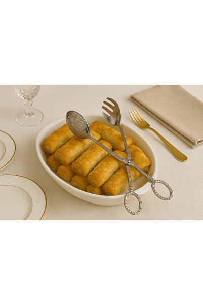 CEZVE HOME ملقط فضي من الفولاذ لتقطيع السلطة وتقديمها