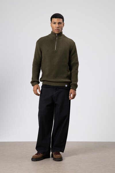 VAMOSCLO Zippered Knitted Sweater Khaki