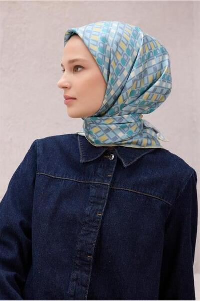 Belli Eșarfă din mătase pură Tivil 4223 - 38 model cu litere turcoaz