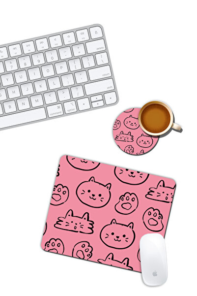 iyi fikirler Kedi Temalı Mouse Pad ve Bardak Altlığı Set