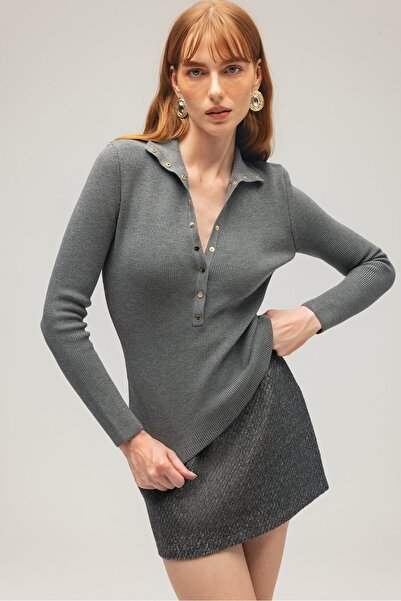 Saade Anthracite Women's Cashmere Fabric Woven Mini Skirt