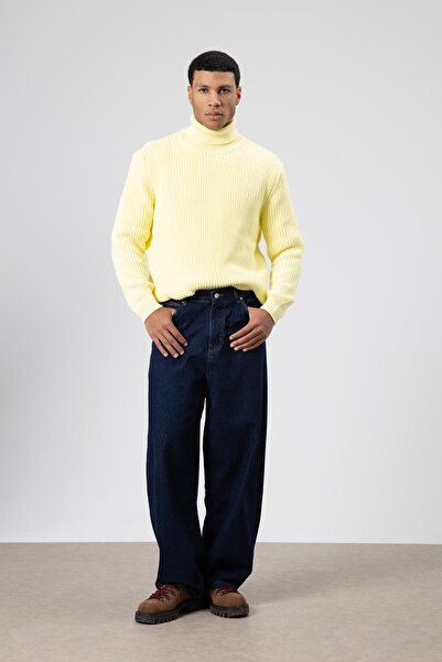 VAMOSCLO Oversize Triko Boğazlı Kazak Sarı