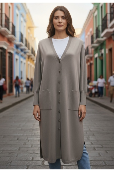 ECE GİYİM Women's Buttoned Front V-Neck Pocketed Seasonal Cardigan