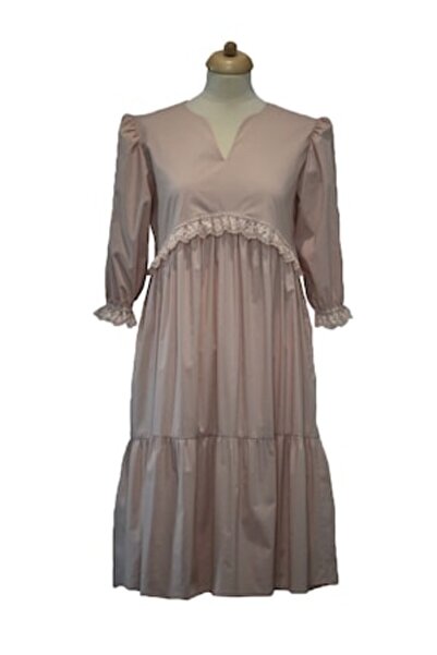 Tyana Art Καλοκαιρινό φόρεμα με βολάν και δαντέλα, σε χρώμα ροζ απόχρωσης, μέ...