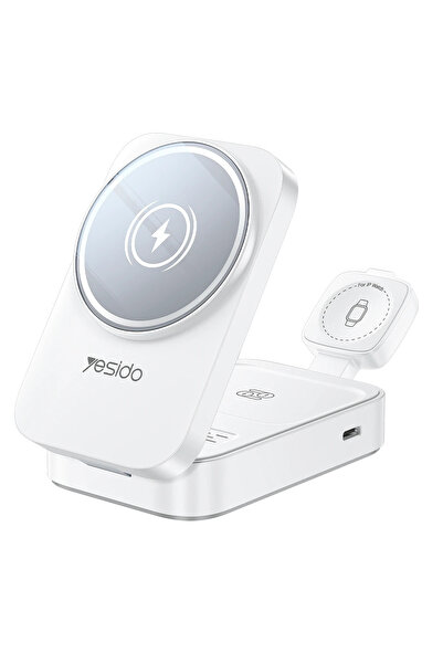 Yesido Apple Iphone-Watch-Airpods Uyumlu 3in1 Katlanabilir 15W Masaüstü Hızlı Wireless Kablosuz Şarj Standı