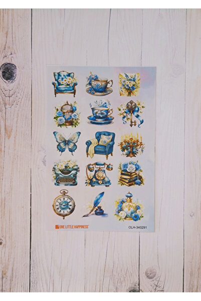 One Little Happiness Set de autocolante vintage cu tematică albastră / potriv...