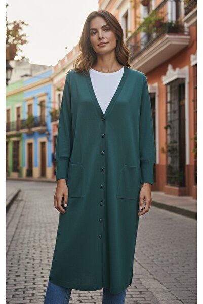 ECE GİYİM Women's Buttoned Front V-Neck Pocketed Seasonal Cardigan