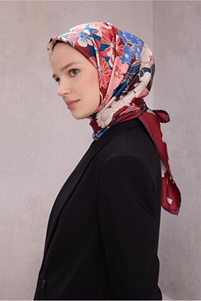 Belli Tivil Pure Silk Scarf 4220 - 36 Σκούρο μπορντό μοτίβο λουλουδιών