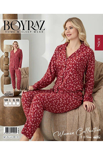 BOYRAZ 02290 Set de pijamale pentru femei din piele intoarsa cu maneca lunga