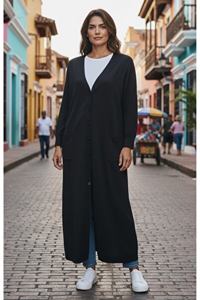 ECE GİYİM Women's Buttoned Front V-Neck Pocketed Seasonal Cardigan