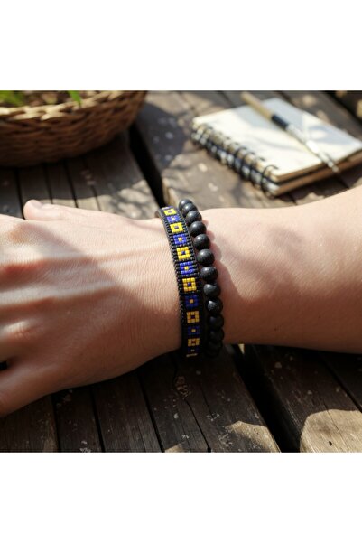 Bengü Accessories Sarı Lacivert Taraftar Bileklik Seti – Miyuki Boncuk ve Doğ...