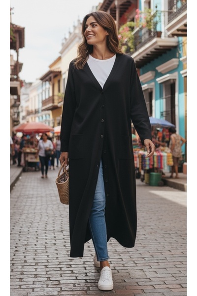 ECE GİYİM Women's Buttoned Front V-Neck Pocketed Seasonal Cardigan