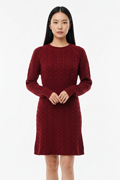 Rays 7330 Rochie tricotată cu gât rotund, roșu claret
