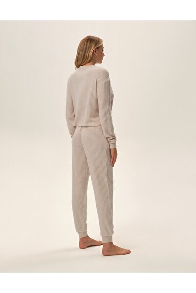 ESOTIQ Women's 2-Piece Outfit Set Homewear Loungewear Long Sleeve & Long Trousers Ribbed Comfy | Clytia