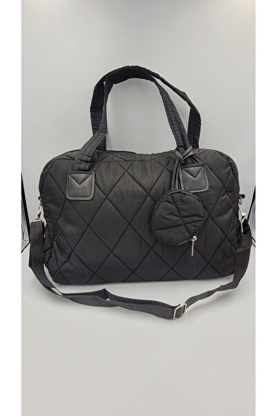 DİYKAYA Kadın Siyah Puf Kapitone Desenli Cüzdanlı Valiz El Ve Omuz Çantası