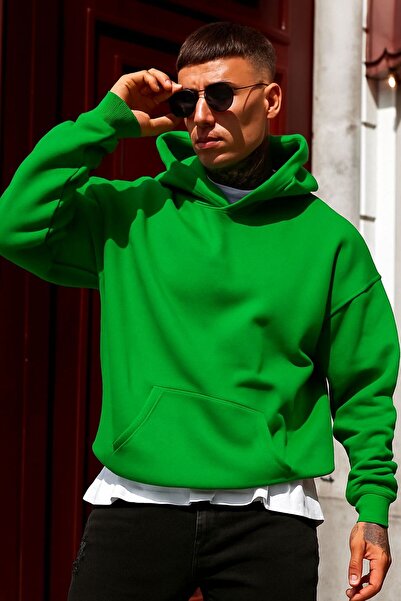 BENROMA سترة رياضية بقلنسوة مطبوعة من القطن الممشط بثلاثة خيوط للجنسين