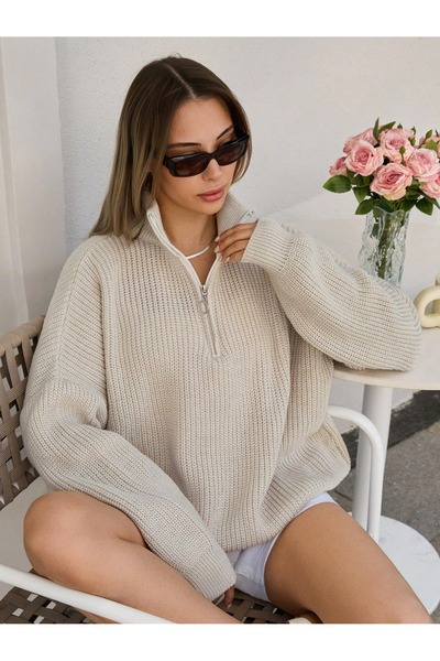 Rönesans Butik Selanik Fermuarlı Triko Kazak