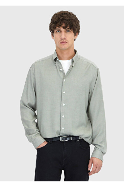 Ramsey Πουκάμισο Casual Fit υφαντό από βαμβακερό μείγμα χακί