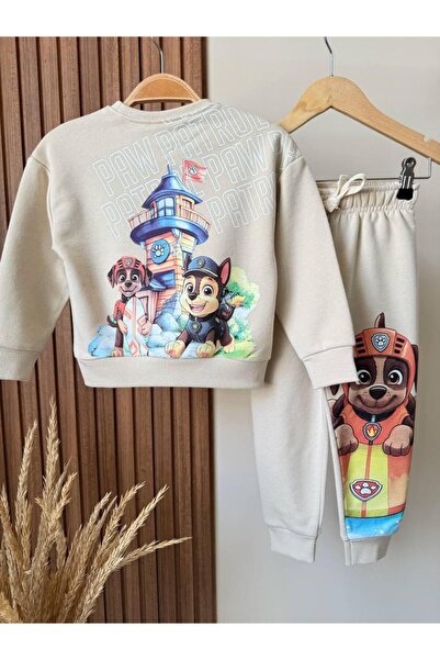 KidsSel New Season Boys' Printed 3 Thread Cotton Fabric Top and Bottom Set