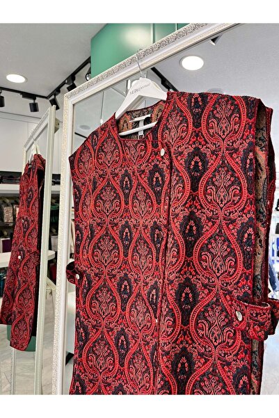 MERAM BUTİK Ekru Vest Ethnic Pattern - Bordo - L