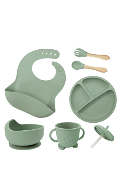 Ælements Set de hrănire pentru bebeluși cu 6 elemente, silicon fără BPA, verde