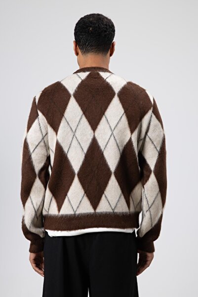 VAMOSCLO Πουλόβερ oversized με σχέδιο μπακλαβά καφέ