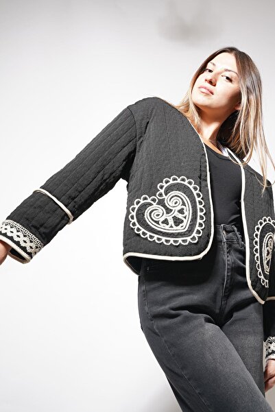 Pafi Moda Jachetă cu detalii de broderie Rinta, neagră