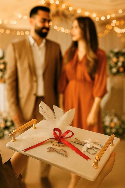 Jenisa Marble Multi-Purpose Presentation Tray with Gold Handle - Promise & Engagement Ring Tray